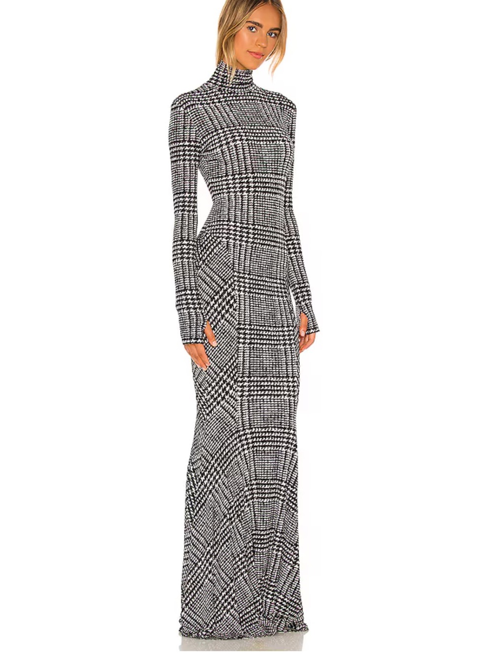 Revolve Norma Kamala long sleeve fishtail gown in large Glenn plaid